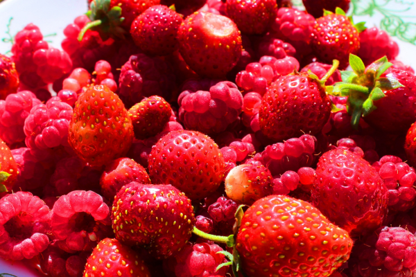 strawberries and raspberries